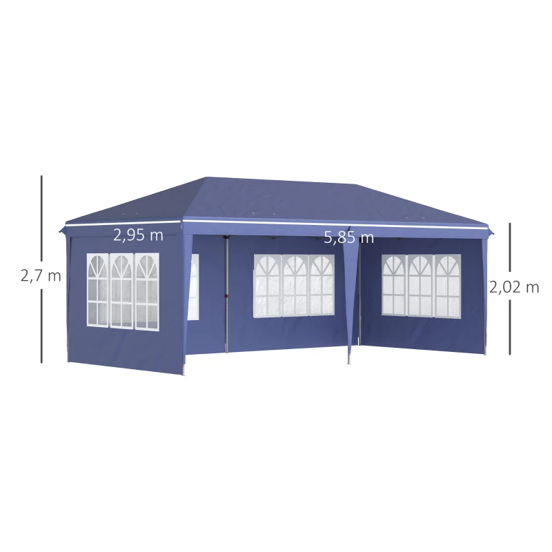 Outsunny Tenda Dobrável com 4 Paredes Laterais Amovíveis 4 Janelas e Bolsa de Transporte 585x295x270 cm Azul