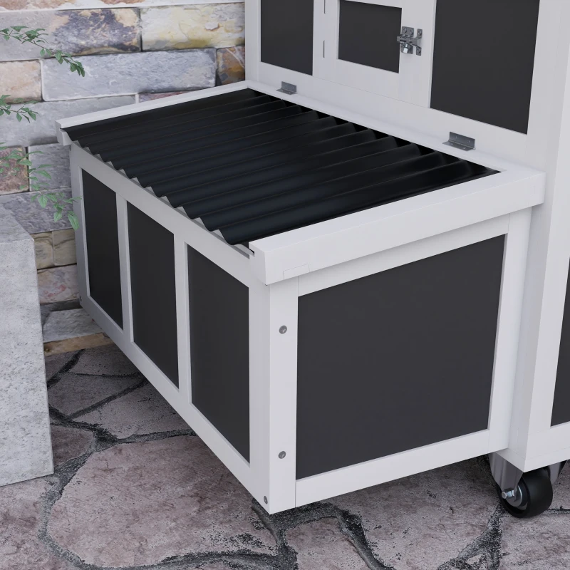 PawHut Galinheiro de Madeira 147x93,5x89,5 cm Galinheiro para Exterior com Tabuleiro Amovível Gaiola para 6 Galinhas Cinza