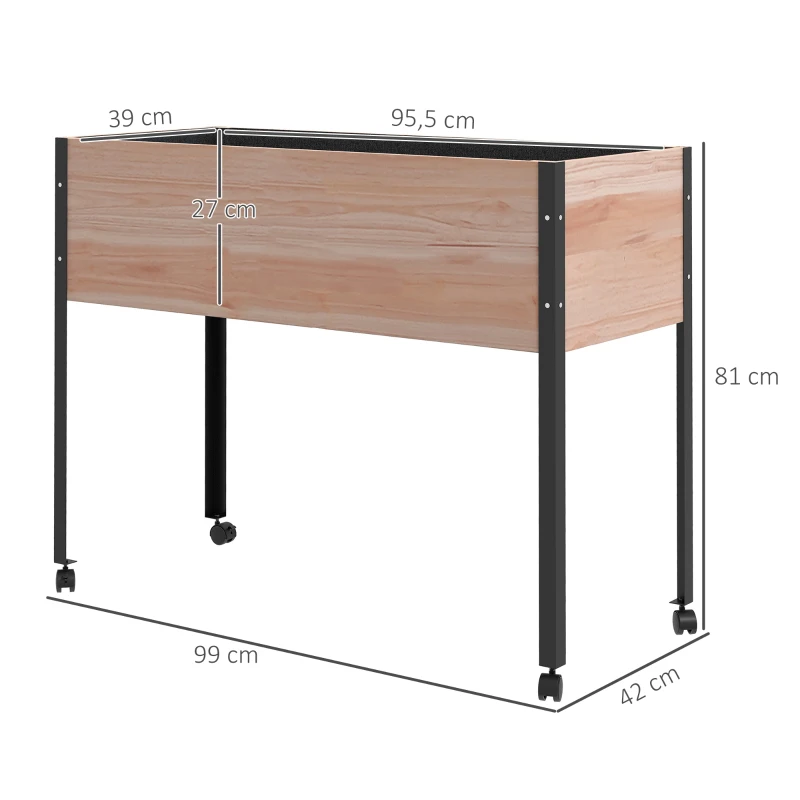 Outsunny Horta Elevada com Rodas 99x42x81 cm Horta Urbana Elevada Mesa de Cultivo com Tecido Não Tecido para Cultivo Madeira