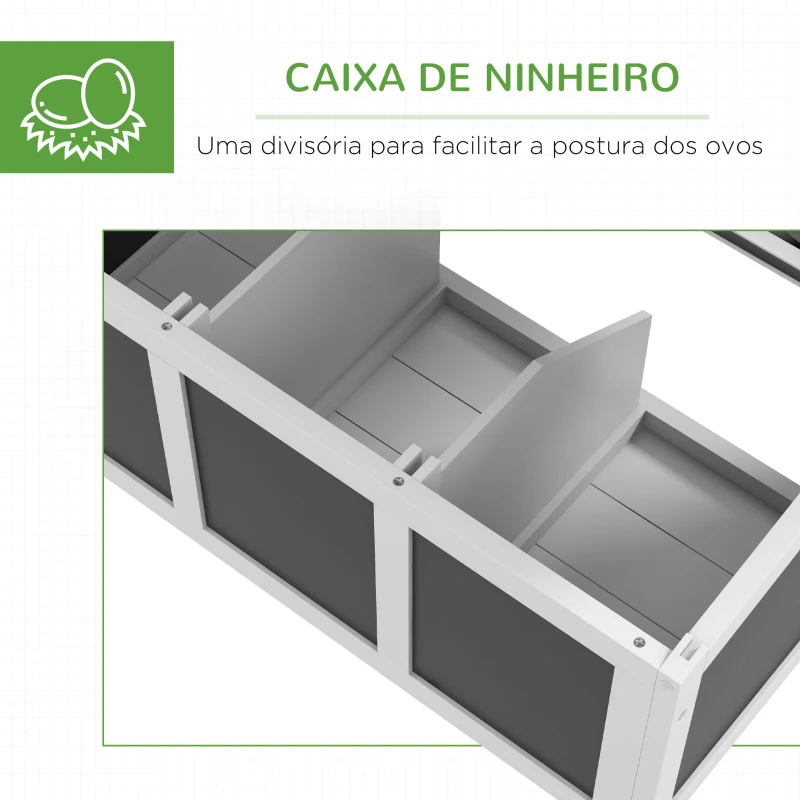 PawHut Galinheiro de Madeira 147x93,5x89,5 cm Galinheiro para Exterior com Tabuleiro Amovível Gaiola para 6 Galinhas Cinza