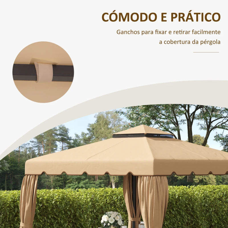 Outsunny Cobertura de Substituição para Pérgola 300x300 cm com Duplo Teto e 8 Orifícios de Drenagem Cáqui