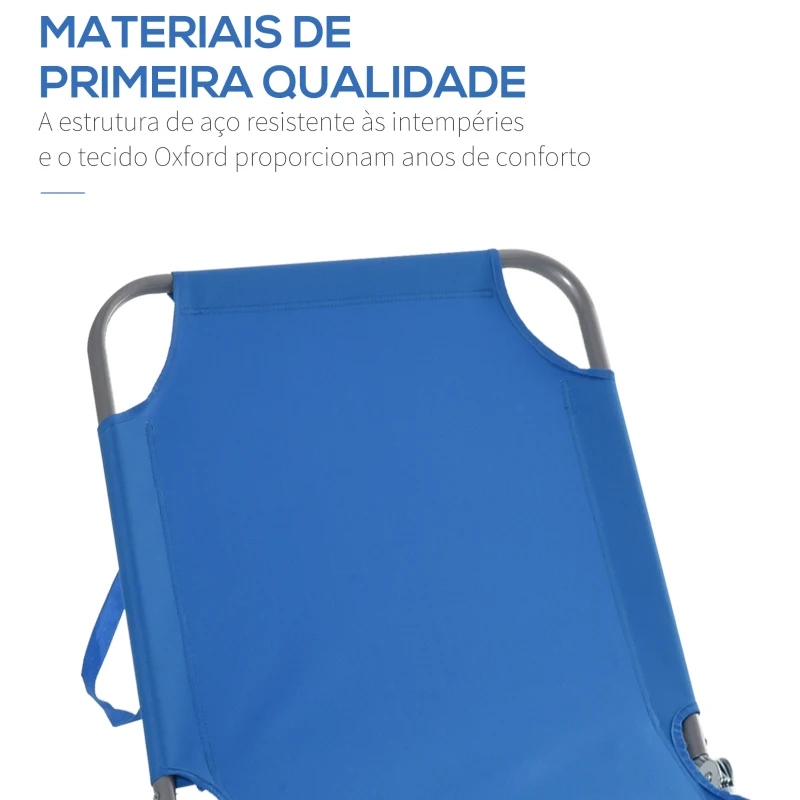Outsunny Espreguiçadeira Dobrável Espreguiçadeira de Jardim com Encosto Ajustável em 5 Posições para Terraço 187x55x24 cm Azul