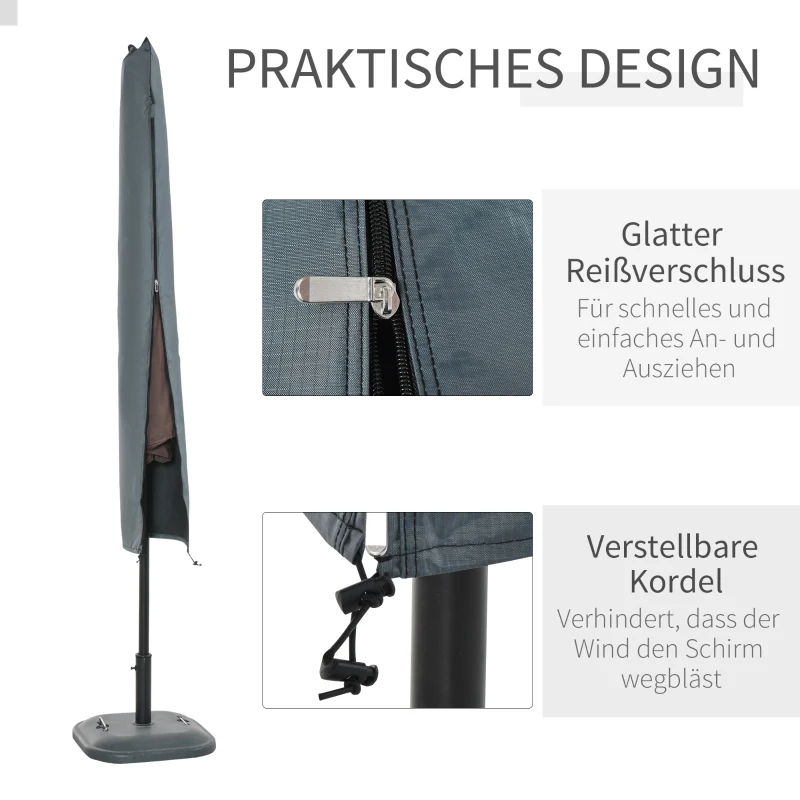 Pokrowiec na parasol Outsunny, osłona na parasol, pokrowiec ochronny, odporny na warunki atmosferyczne, paski mocujące, zamek błyskawiczny, poliester Oxford, szary, 178 x 25/35 cm