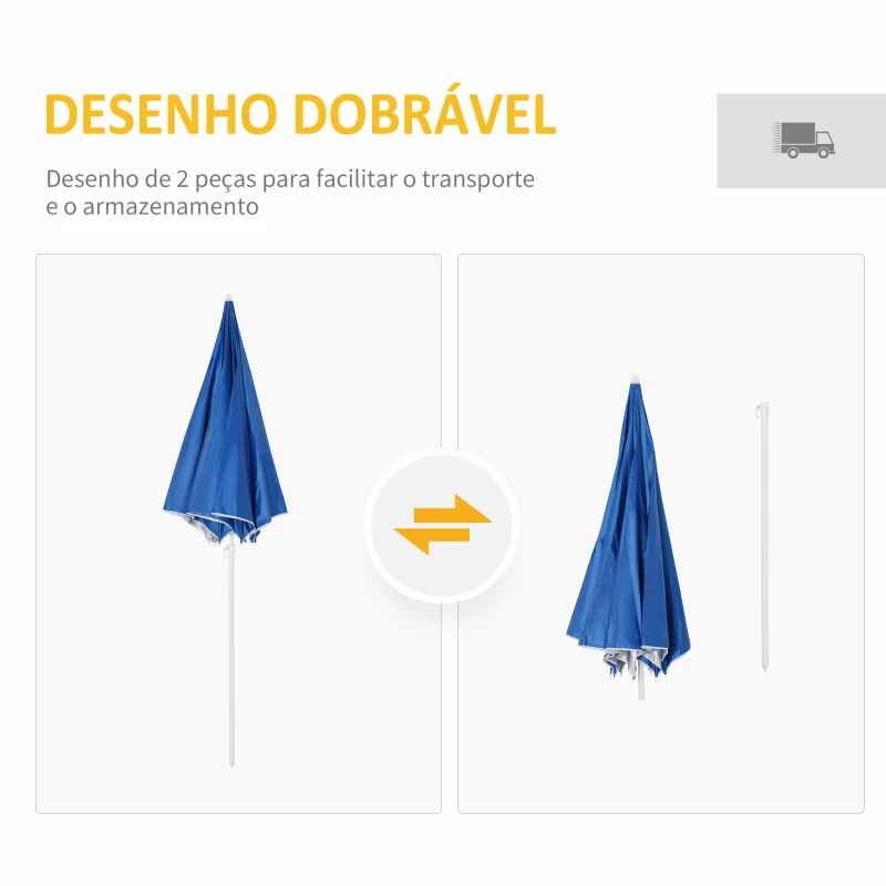 Outsunny Chapéu de Sol de Praia com Painel Lateral Ø220x220 cm com Manivela Manual 8 Hastes de Aço e Bolsa de Transporte Azul