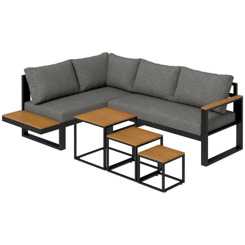 Outsunny 5-delige loungeset voor buiten, tuinmeubelset, 148 cm x 61 cm x 71,5 cm, Grijs + Natuurlijk