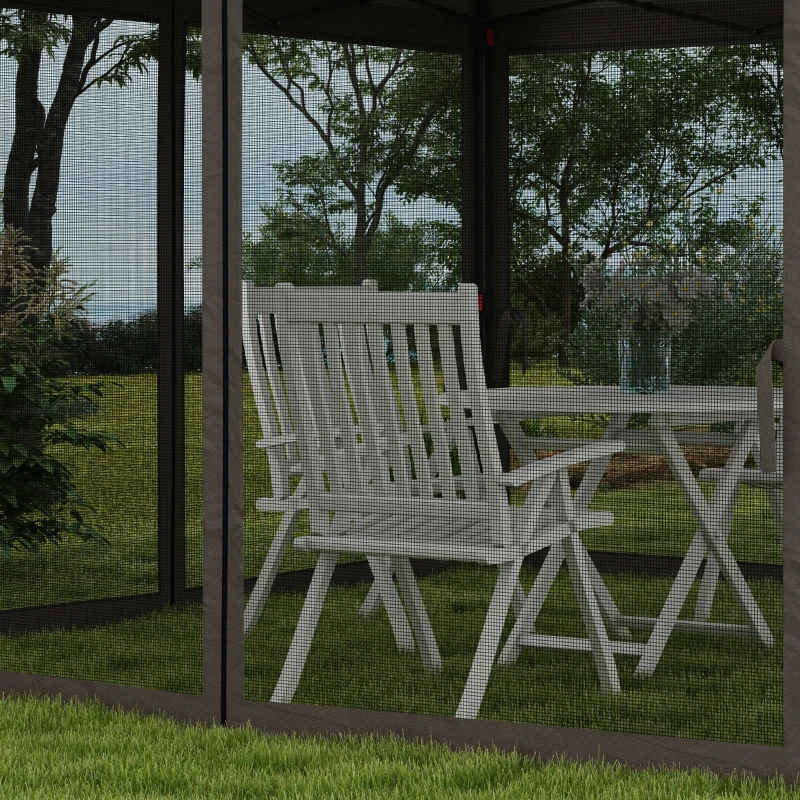 Outsunny 3.25 x 3.25m Deluxe Metal Gazebo, with Curtains - Brown and Grey(m-9)