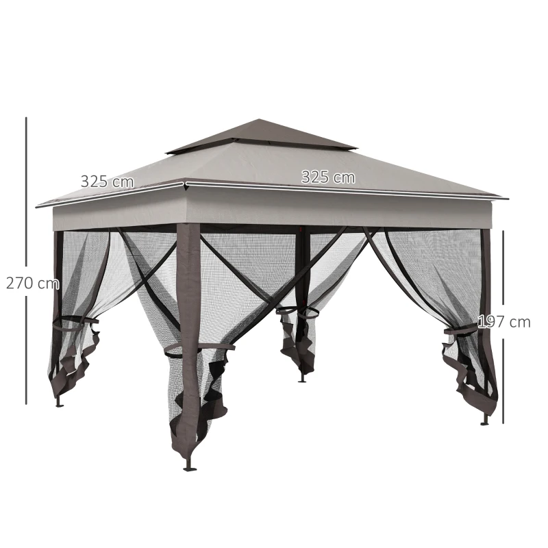 Outsunny 3.25 x 3.25m Deluxe Metal Gazebo, with Curtains - Brown and Grey(m-3)