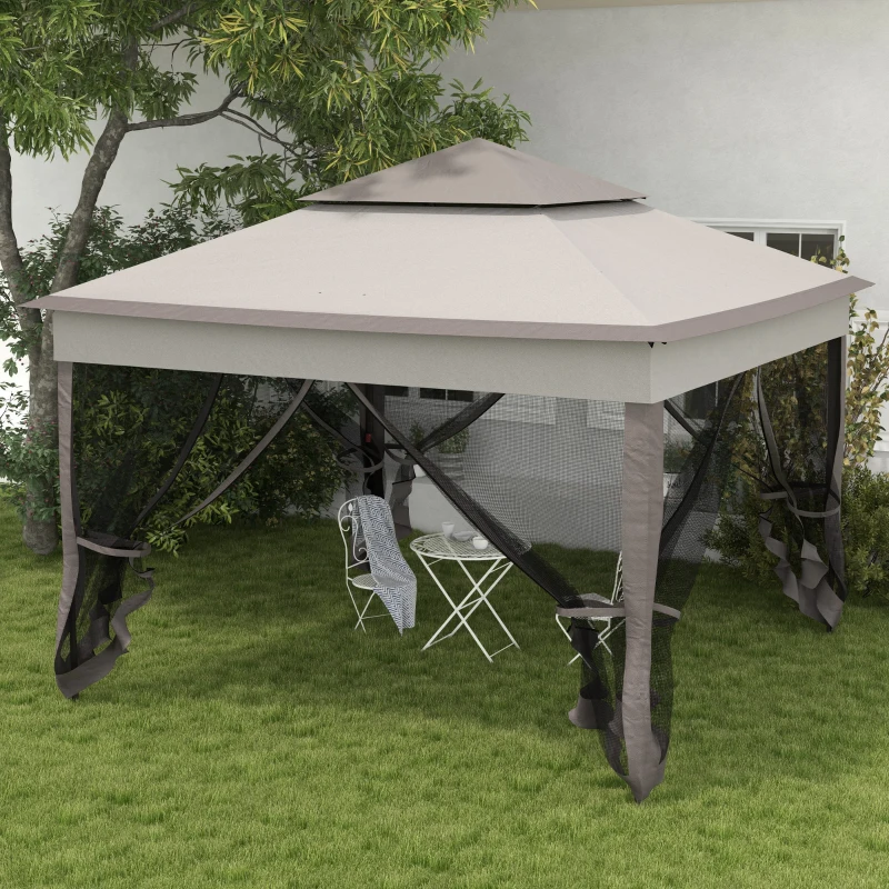 Outsunny 3.25 x 3.25m Deluxe Metal Gazebo, with Curtains - Brown and Grey(m-11)