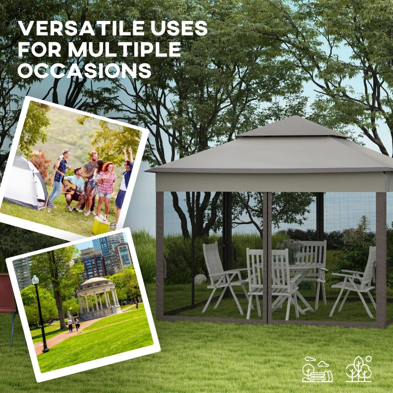 Outsunny 3.25 x 3.25m Deluxe Metal Gazebo, with Curtains - Brown and Grey(m-4)