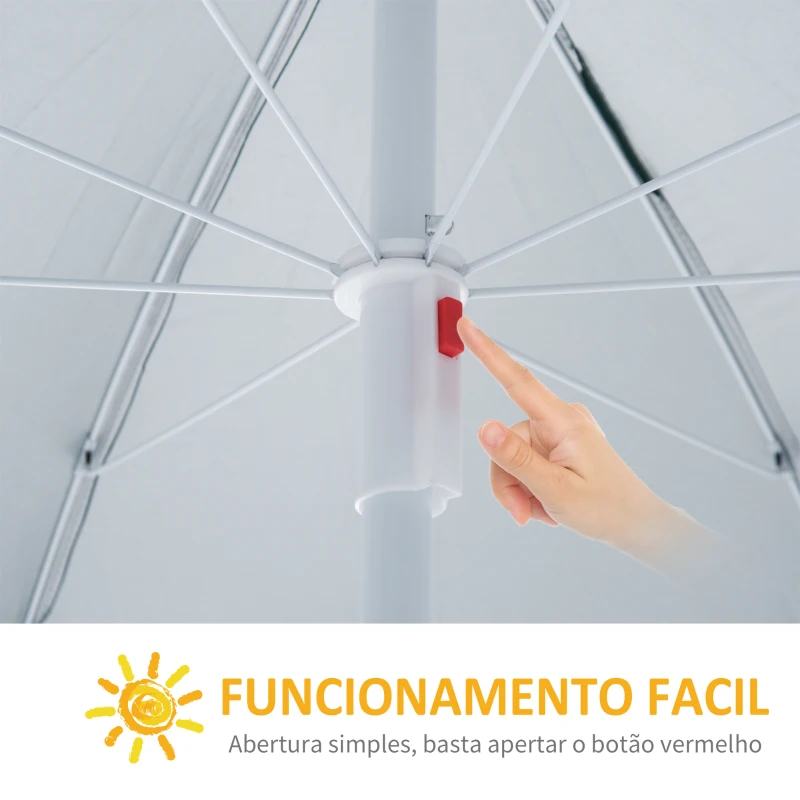Outsunny Chapéu de Sol de Praia com Painel Lateral Ø220x220 cm com Manivela Manual 8 Hastes de Aço e Bolsa de Transporte Azul