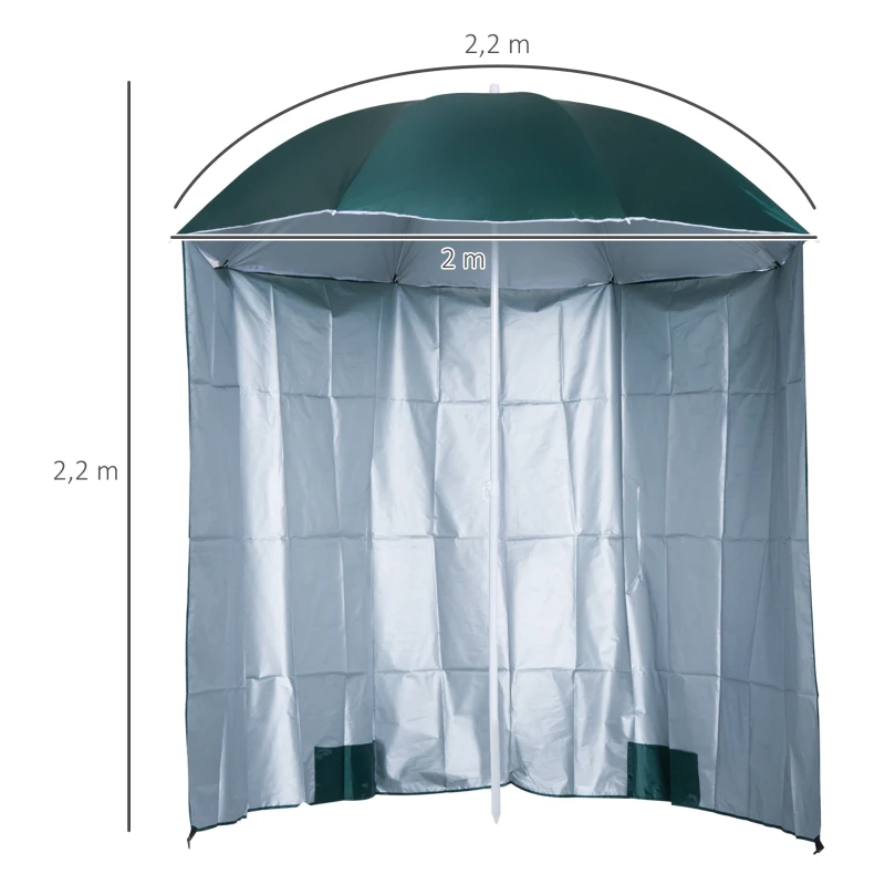 Outsunny Chapéu de Sol de Praia com Painel Lateral Ø220x220 cm com Manivela Manual 8 Hastes de Aço e Bolsa de Transporte Verde