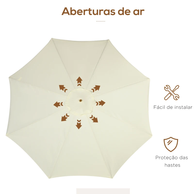 Outsunny Chapéu de Sol de Jardim Ø325x250 cm Chapéu de Sol de Madeira com Sistema de Polea Teto com Ventilação e 8 Hastes Creme