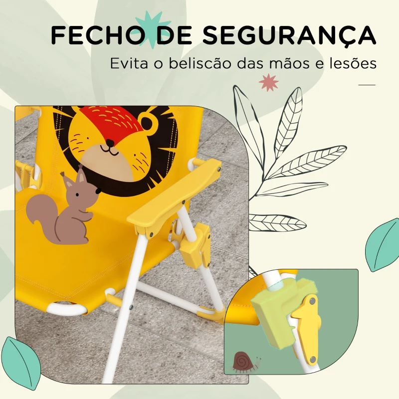 Outsunny Conjunto Infantil de Mesa e Cadeiras de Exterior Conjunto de 2 Cadeiras Dobráveis e Mesa para Crianças Amarelo e Castanho