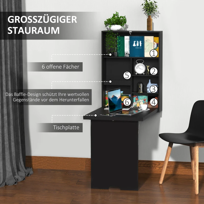 HOMCOM Opklapbare wandtafel met schrijfbord, 60 cm x 94,5 cm x 147 cm, Zwart(m-5)