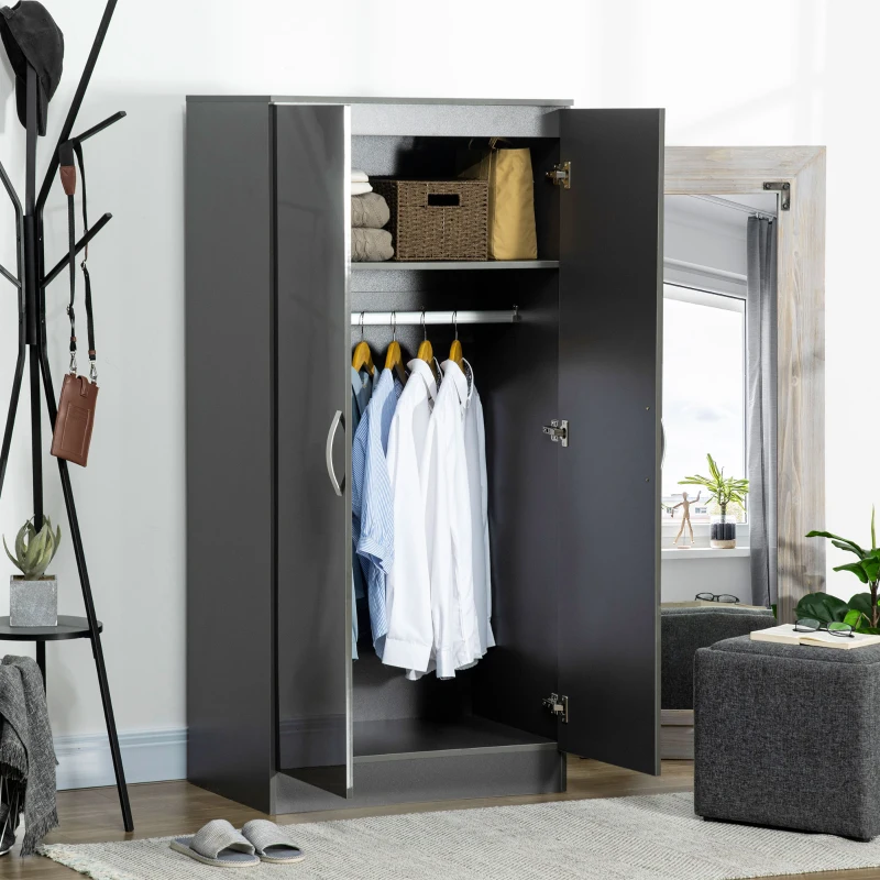 HOMCOM Dulap din PAL cu 2 usi cu sina inclusa, design lucios si anti-inclinare, 76x47x160cm, gri