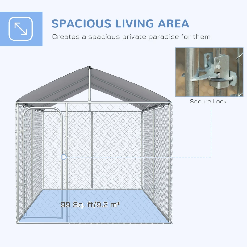 Pawhut tarc Caini 400×230×232 cm – Metal Galvanizat cu Acoperis Oxford(m-4)