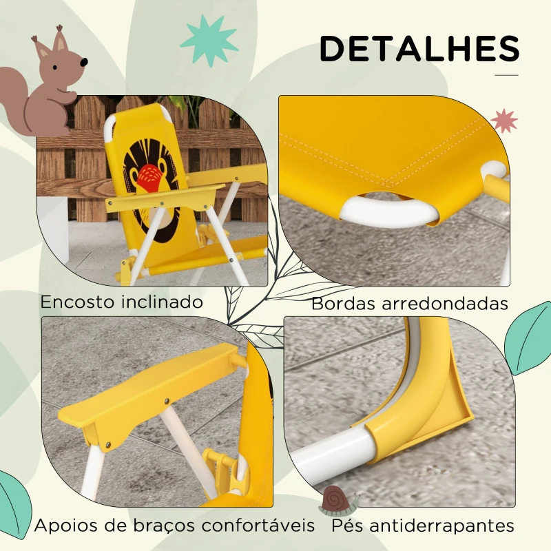 Outsunny Conjunto Infantil de Mesa e Cadeiras de Exterior Conjunto de 2 Cadeiras Dobráveis e Mesa para Crianças Amarelo e Castanho