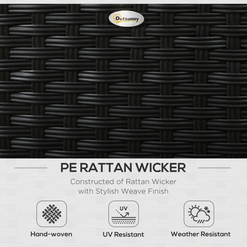 Set mobilier pentru gradina 5 bucati, 2 fotolii cu 2 suporturi pentru picioare, din ratan PE si masuta din sticla, negru