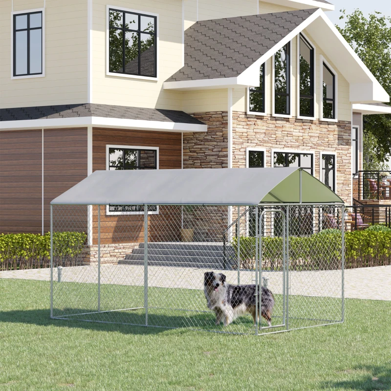 Pawhut tarc Caini 400×230×232 cm – Metal Galvanizat cu Acoperis Oxford(m-2)