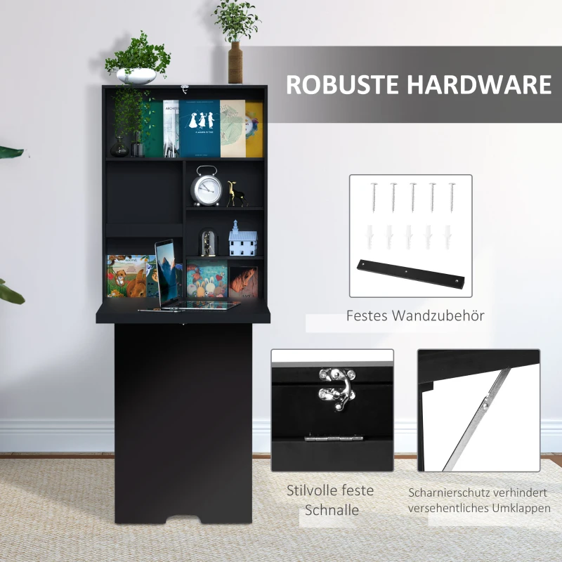 HOMCOM Opklapbare wandtafel met schrijfbord, 60 cm x 94,5 cm x 147 cm, Zwart(m-4)