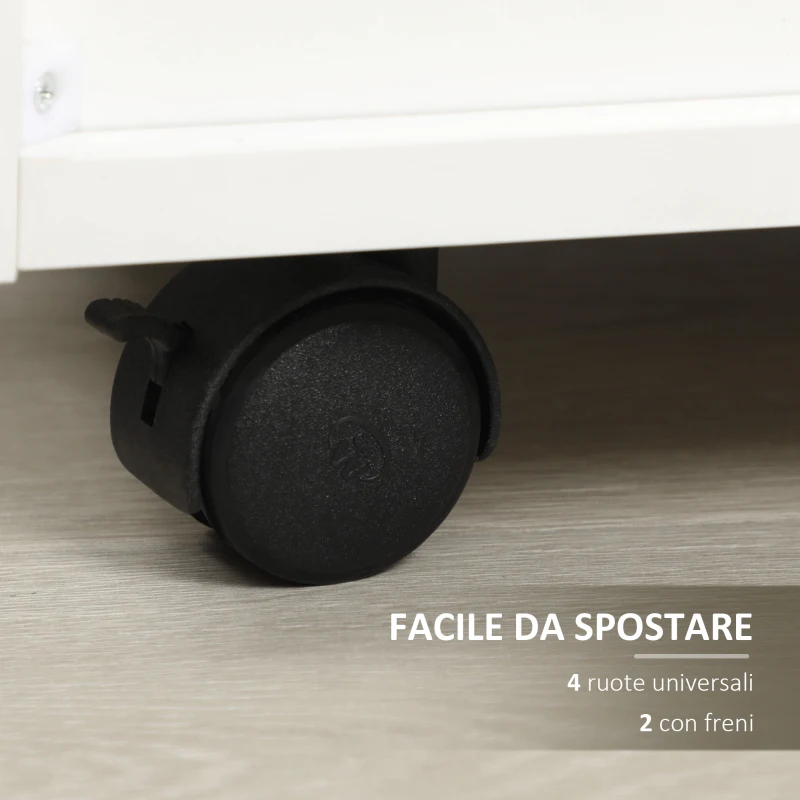 Vinsetto Cassettiera da Ufficio in Legno con 4 Cassetti, Ruote e Bordi Rialzati, 40x36x65cm, Bianco