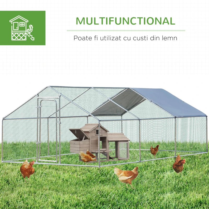Pawhut Cotet Mare pentru Gaini – 3 Camere & Copertina, Metal Galvanizat(m-5)