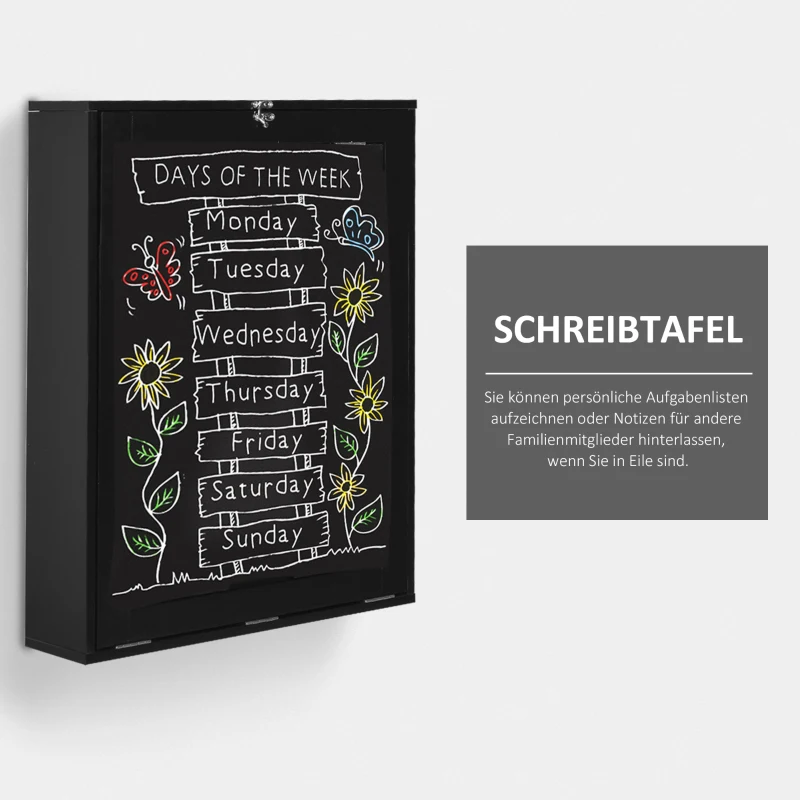 HOMCOM Opklapbare wandtafel met schrijfbord, 60 cm x 94,5 cm x 147 cm, Zwart(m-7)