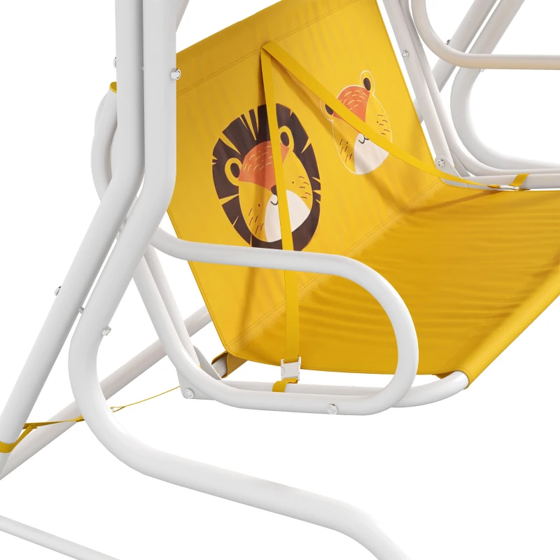 Outsunny Balanço de Jardim Exterior Balanço de Jardim Infantil de 2 Lugares com Padrão de Leão Carga 60 kg 110x70x110 cm Amarelo