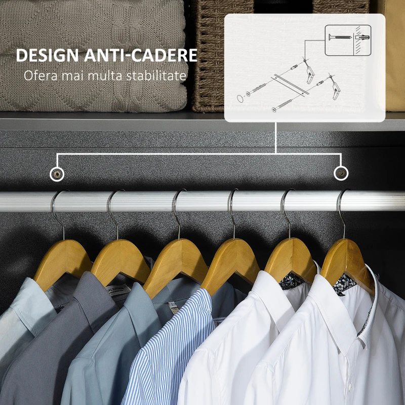 HOMCOM Dulap din PAL cu 2 usi cu sina inclusa, design lucios si anti-inclinare, 76x47x160cm, gri