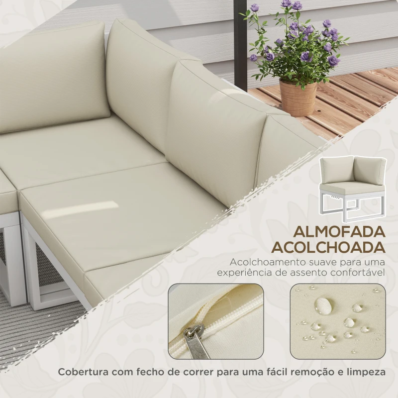 Outsunny Conjunto de Móveis de Jardim Inclui 2 Sofás Duplos 1 Sofá de Canto e Mesa de Centro com Almofadas para Pátio Creme