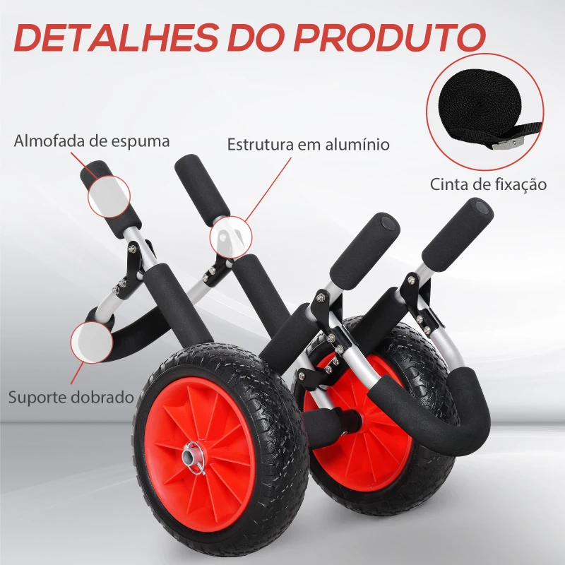 HOMCOM Carrinho de Transporte Dobrável  para Prancha de Surf com Espessura Inferior a 12,5 cm 64x55x38,5 cm Preto e Vermelho