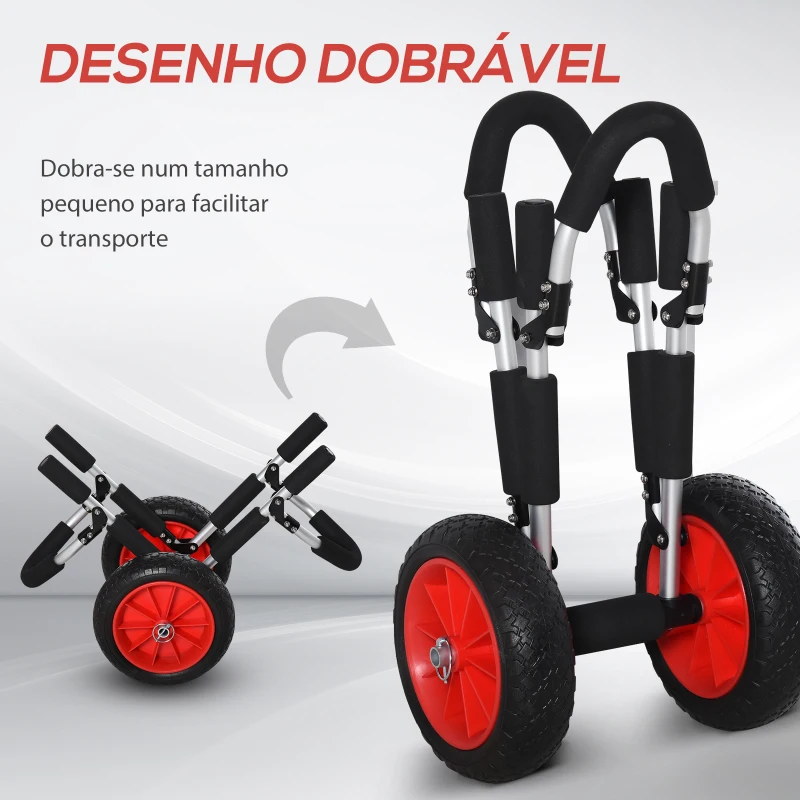HOMCOM Carrinho de Transporte Dobrável  para Prancha de Surf com Espessura Inferior a 12,5 cm 64x55x38,5 cm Preto e Vermelho