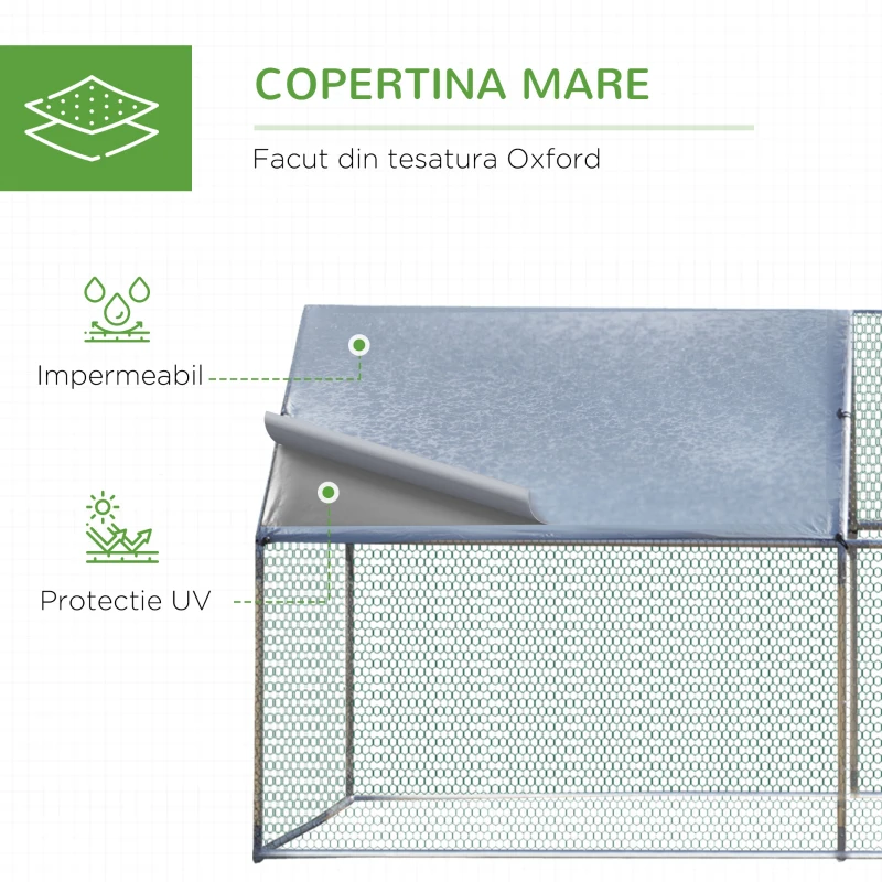 Pawhut Cotet Mare pentru Gaini – 3 Camere & Copertina, Metal Galvanizat(m-4)