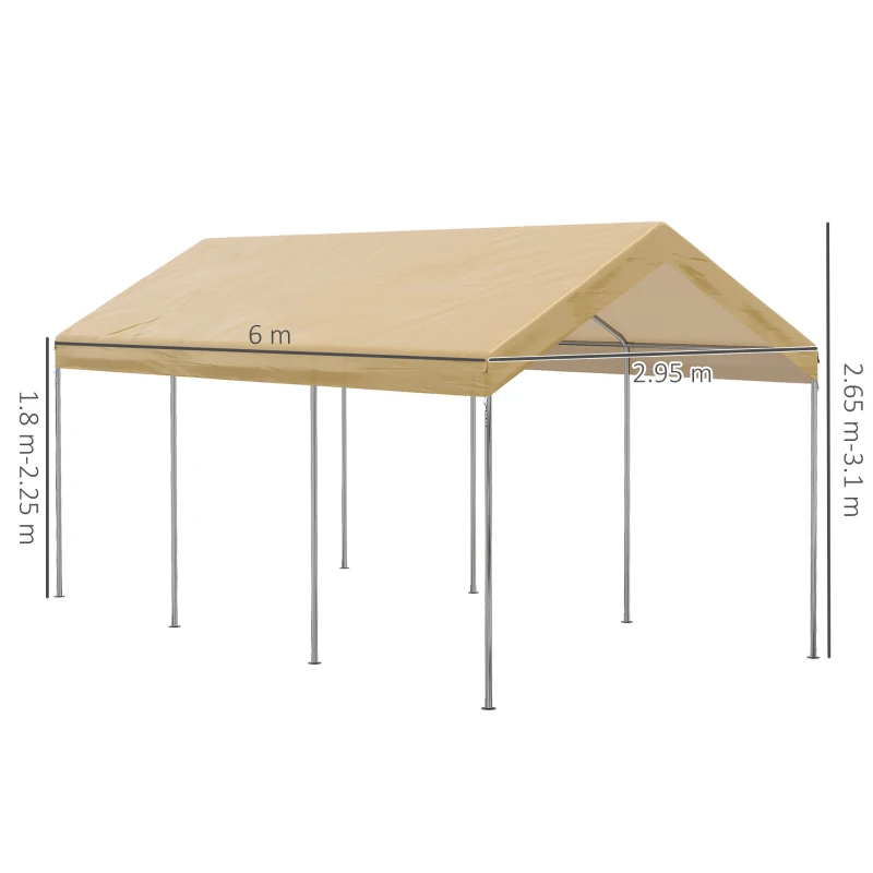 Outsunny Garaj tip cort 6m x 3m, Garaj portabil, Cort de gradina cu copertina, adapost de depozitare, cu copertina din PE anti-UV si kit de ancorare, pentru masina, barca, petrecere, nunta