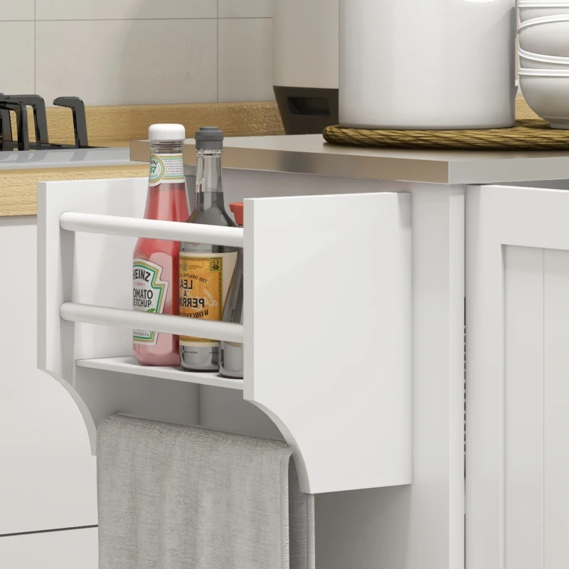Homcom Insula Bucatarie cu Blat Otel – Sertar, 3 Dulapuri & Roti(m-9)