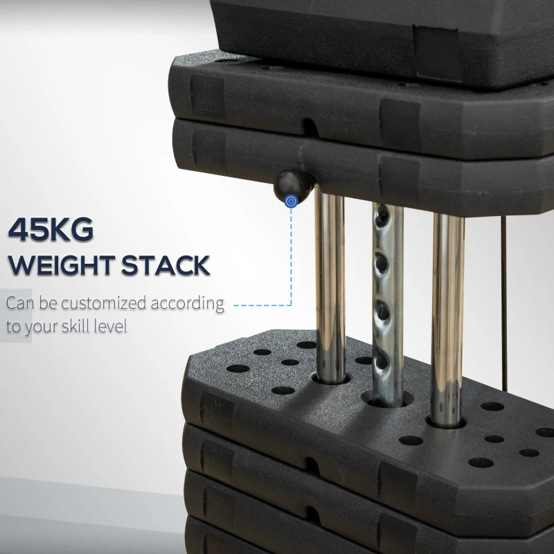 HOMCOM Statiune fitness cu greutati de 45kg pentru antrenament profesional la tine acasa, din otel, 135x103x210cm, Negru