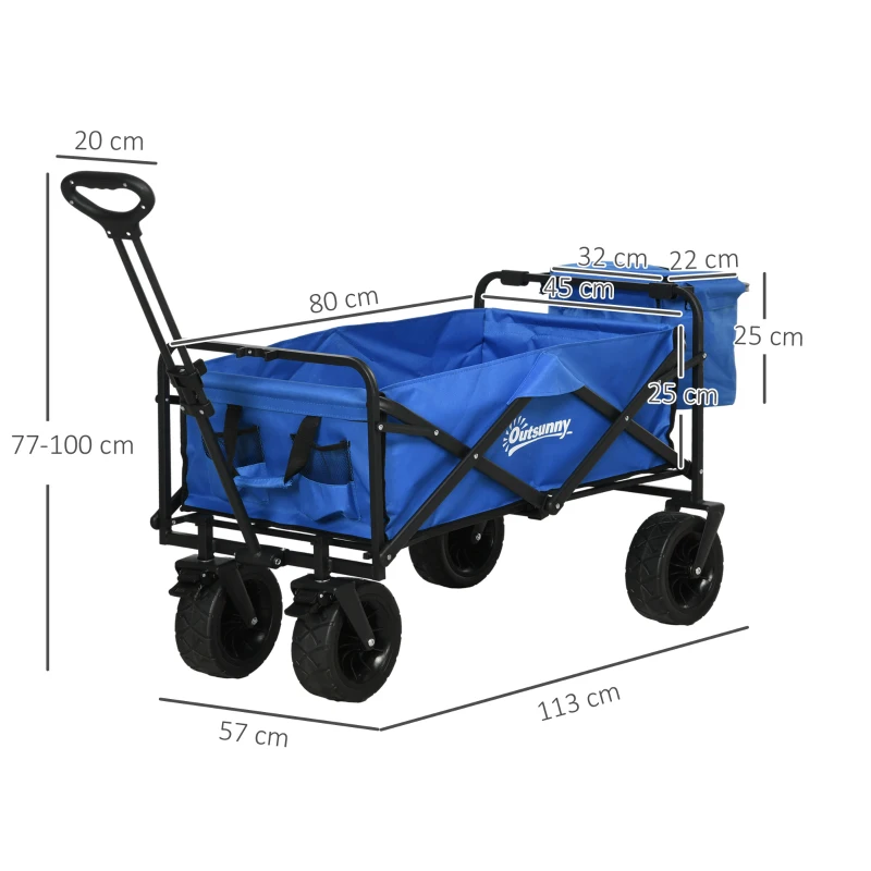 Outsunny Carrello da Giardino 110L con Maniglia Telescopica e Borsa Termica da 15L in Acciaio e Tessuto, Blu