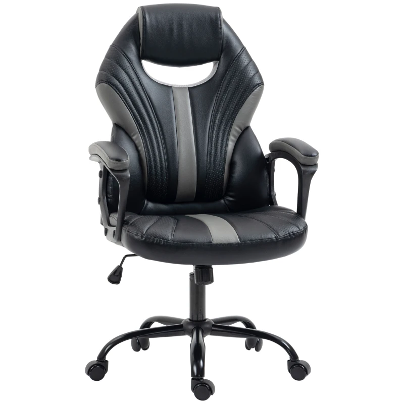 Vinsetto Computer Gaming Chair, Desk Chair with Breathable PU Leather Back and Seat, Soft Padded Armrests, and Rolling Wheels for Adults and Gamers, Black