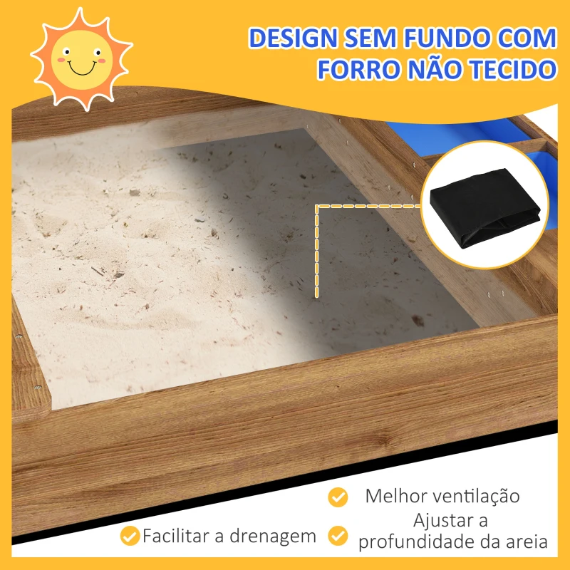 Outsunny Caixa de Areia para Crianças de Madeira com Toldo Torneira e Ardósia para Pátio Jardim 124x116x146 cm Castanho