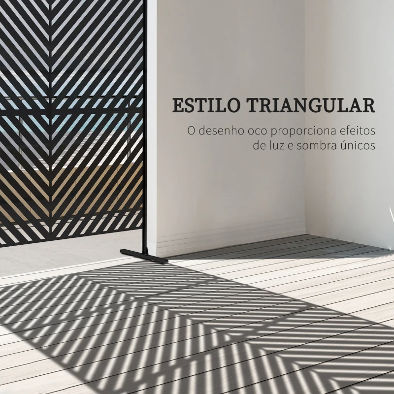 Outsunny Biombo de Exterior Separador de Ambientes com 3 Peças com Padrão de Linhas Transversais e Estrutura de Aço 122x45x198 cm Branco