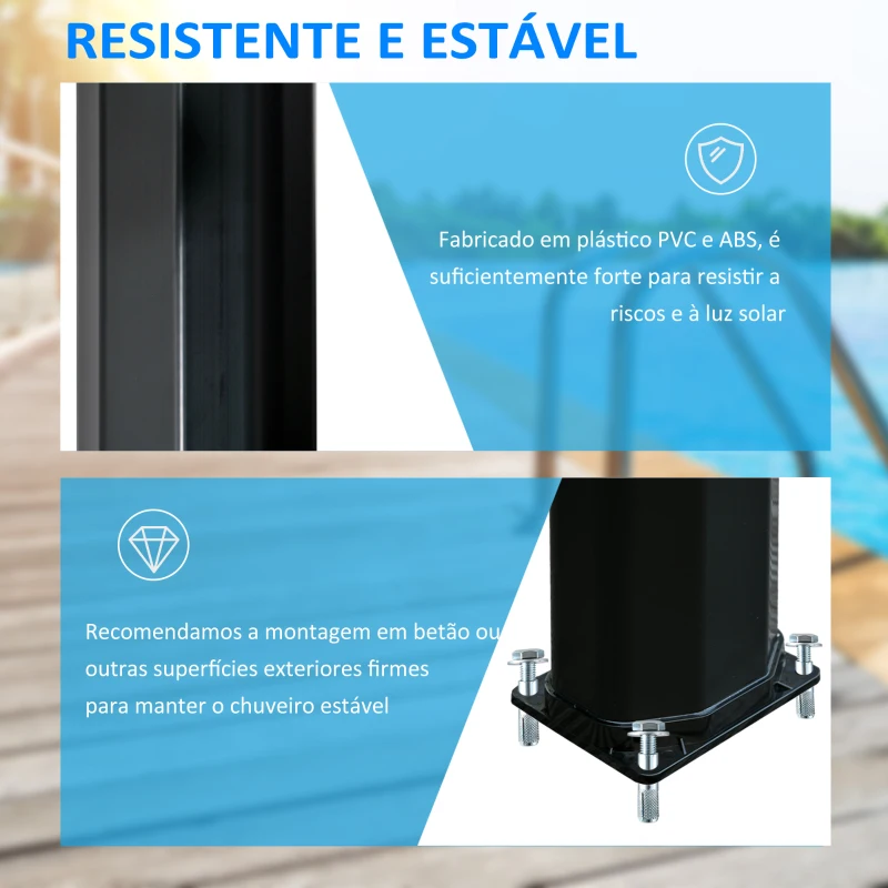 Outsunny Duche Solar Exterior 35 L Duche de Jardim com Torneira e Água Quente 0-55℃ para Piscina Pátio 17,5x14,5x216 cm Preto