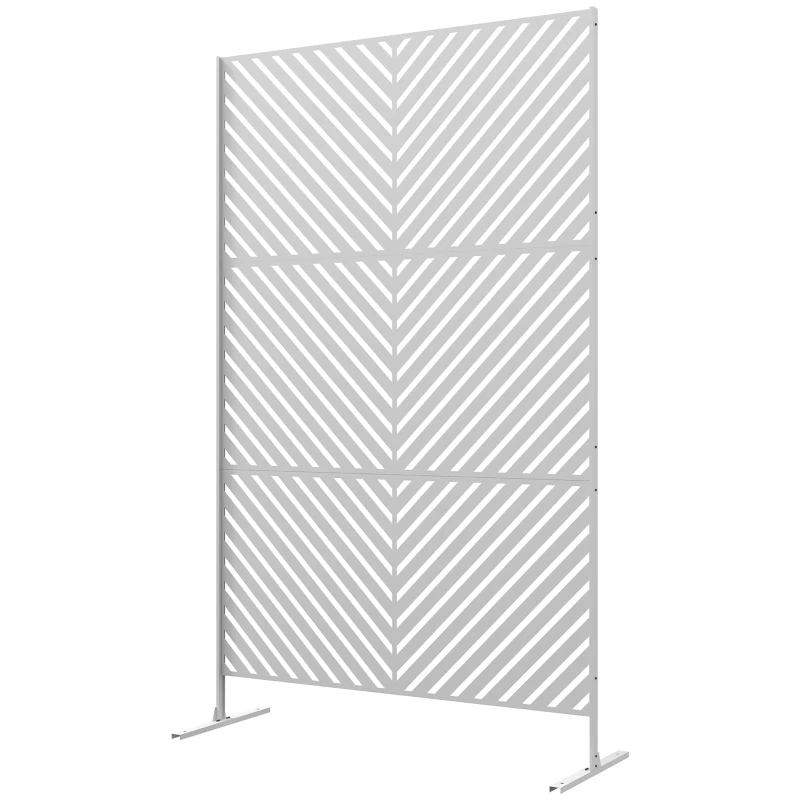 Outsunny Biombo de Exterior Separador de Ambientes com 3 Peças com Padrão de Linhas Transversais e Estrutura de Aço 122x45x198 cm Branco