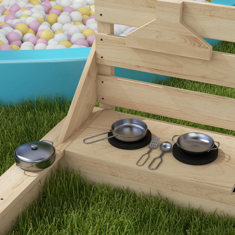 Outsunny Caixa de Areia para Crianças de Madeira com Toldo Brinquedos de Cozinha e Forma de Barco para Jardim 180x103x144,5 cm Natural
