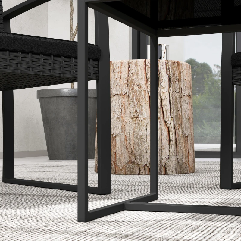 Outsunny Conjunto de Móveis de Jardim de Vime Sintético Conjunto de 1 Mesa e 2 Cadeiras com Almofadas e Apoio para os Braços Preto