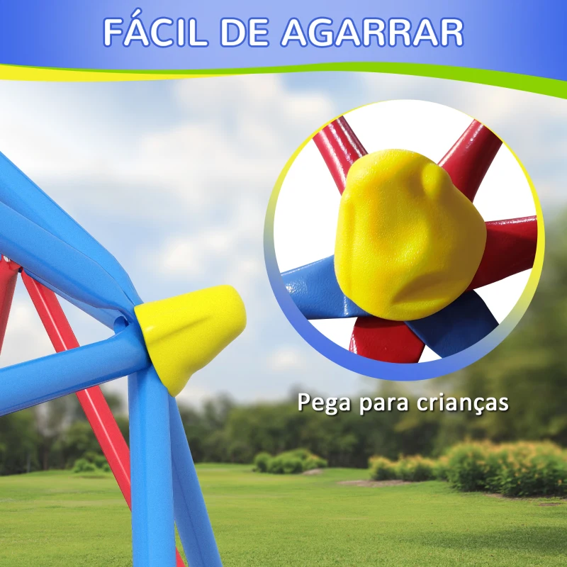 Outsunny Cúpula de Escalada Conjunto de Cúpula Geométrica Parque Infantil para 3-8 Anos para Jardim Ø183x90 cm Vermelho e Azul