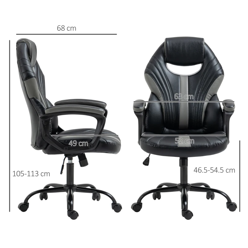 Vinsetto Computer Gaming Chair, Desk Chair with Breathable PU Leather Back and Seat, Soft Padded Armrests, and Rolling Wheels for Adults and Gamers, Black