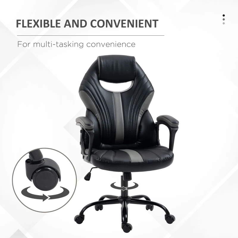 Vinsetto Computer Gaming Chair, Desk Chair with Breathable PU Leather Back and Seat, Soft Padded Armrests, and Rolling Wheels for Adults and Gamers, Black