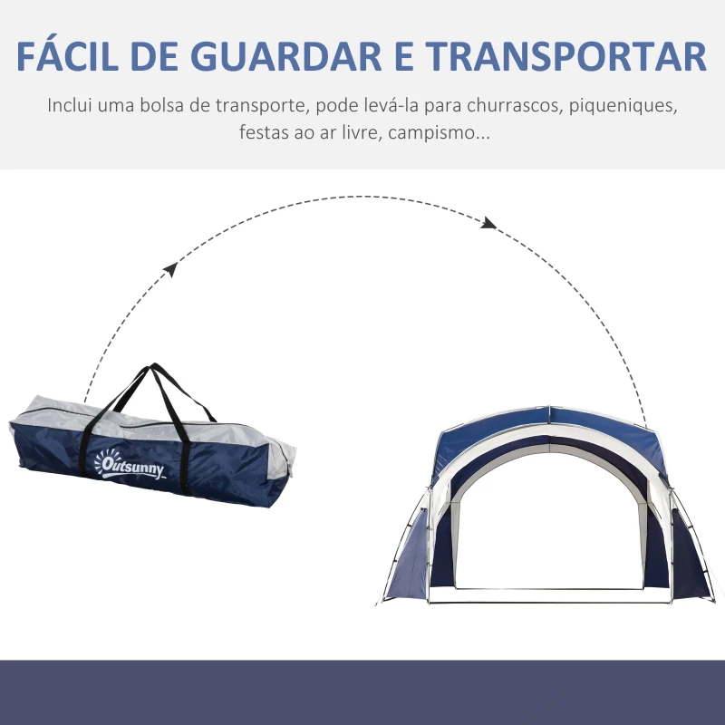 Outsunny Abrigo de Campismo 3,5x3,5 m Toldo de Campismo Dobrável com Gancho Proteção UV e Bolsa de Transporte Azul e Cinza Claro