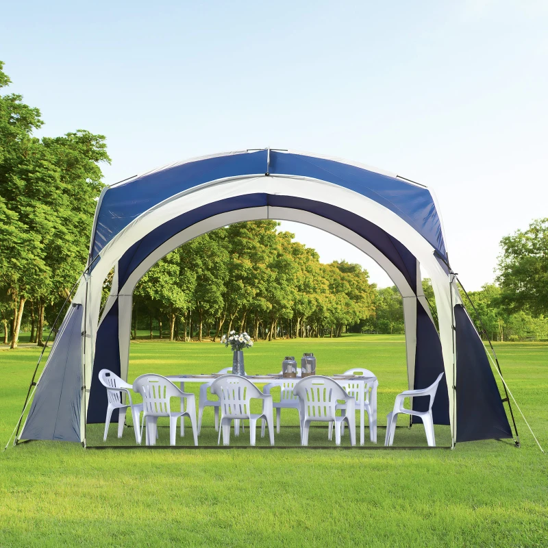 Outsunny Abrigo de Campismo 3,5x3,5 m Toldo de Campismo Dobrável com Gancho Proteção UV e Bolsa de Transporte Azul e Cinza Claro