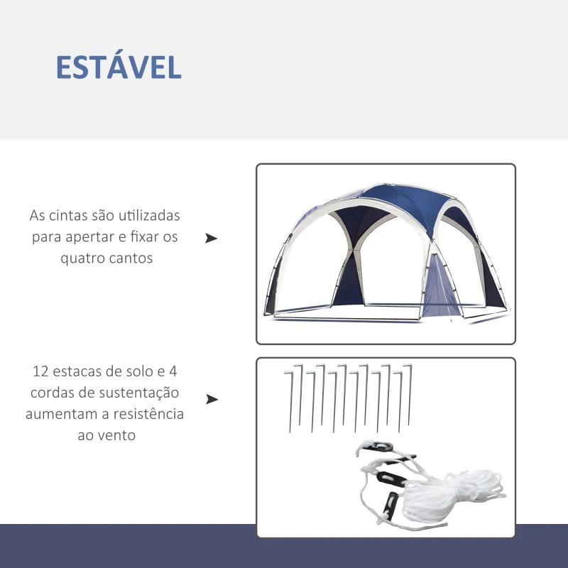 Outsunny Abrigo de Campismo 3,5x3,5 m Toldo de Campismo Dobrável com Gancho Proteção UV e Bolsa de Transporte Azul e Cinza Claro